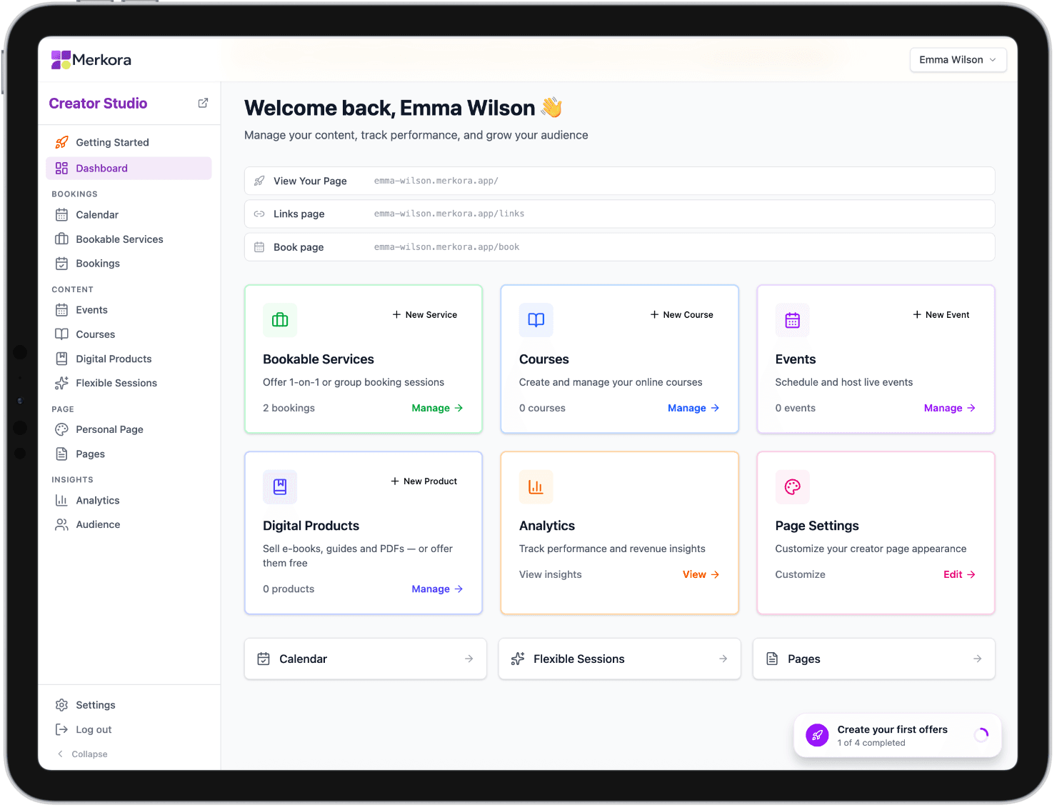 Merkora creator dashboard